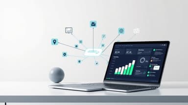 Modern editorial illustration of generative engine optimization with AI citation nodes and a content dashboard for business v