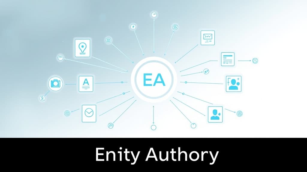 Abstract editorial illustration of a brand entity verified through connected data, citations, and structured data.