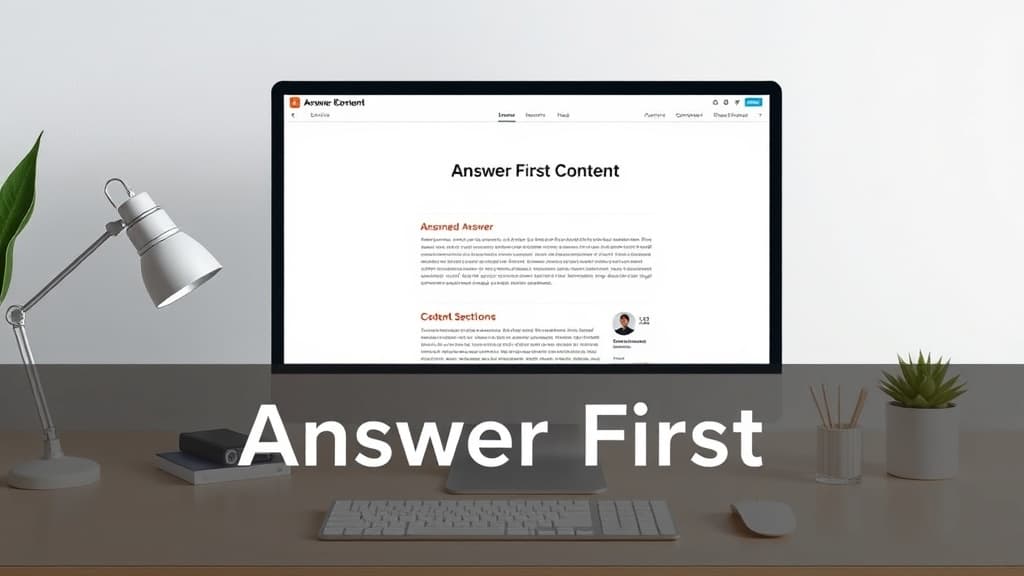 Modern editorial workspace illustration showing an answer-first content structure concept for GEO optimization