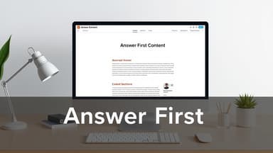Modern editorial workspace illustration showing an answer-first content structure concept for GEO optimization