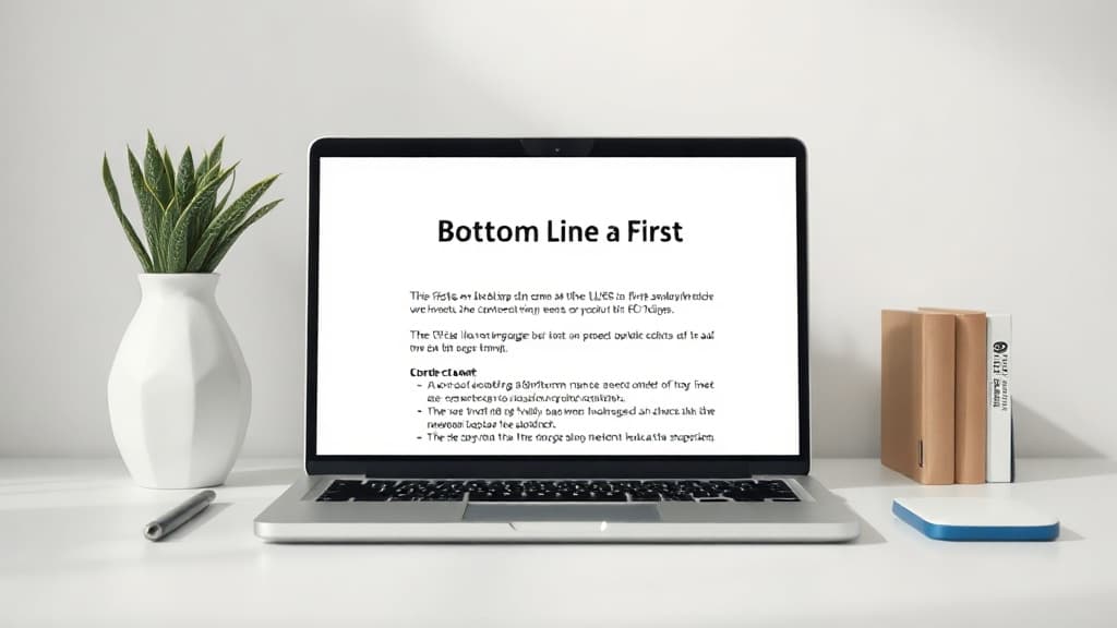 Minimalist editorial image showing a content draft with the main answer highlighted first, representing the BLUF method for S