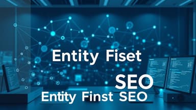 Modern editorial illustration of semantic SEO for AI search with entity connections and knowledge graph interface