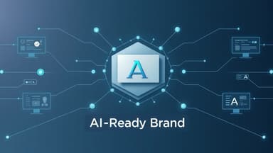 Modern editorial illustration of a brand entity being recognized by AI through structured data and connected signals.