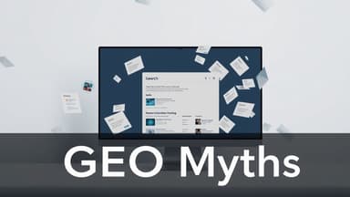Modern AI search interface illustrating GEO myths, citations, and structured data for AI visibility