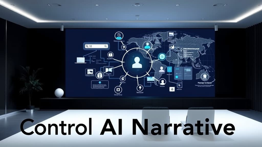 Modern editorial image illustrating branded GEO and controlling how AI describes a brand
